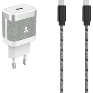 Chargeur secteur ADEQWAT USB-C 30W + Câble USB-C 1M Blanc