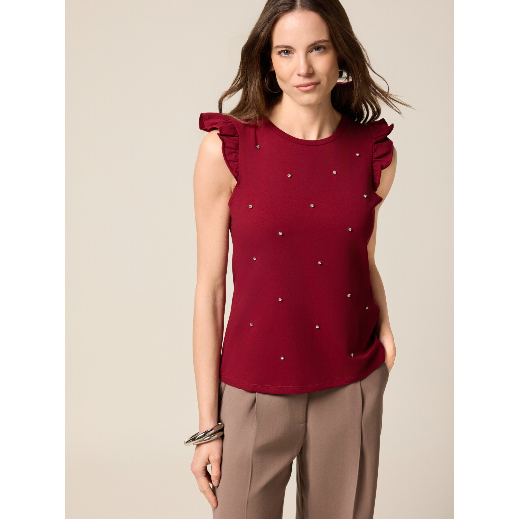 Oltre - Top in jersey con castoni - Burgundy