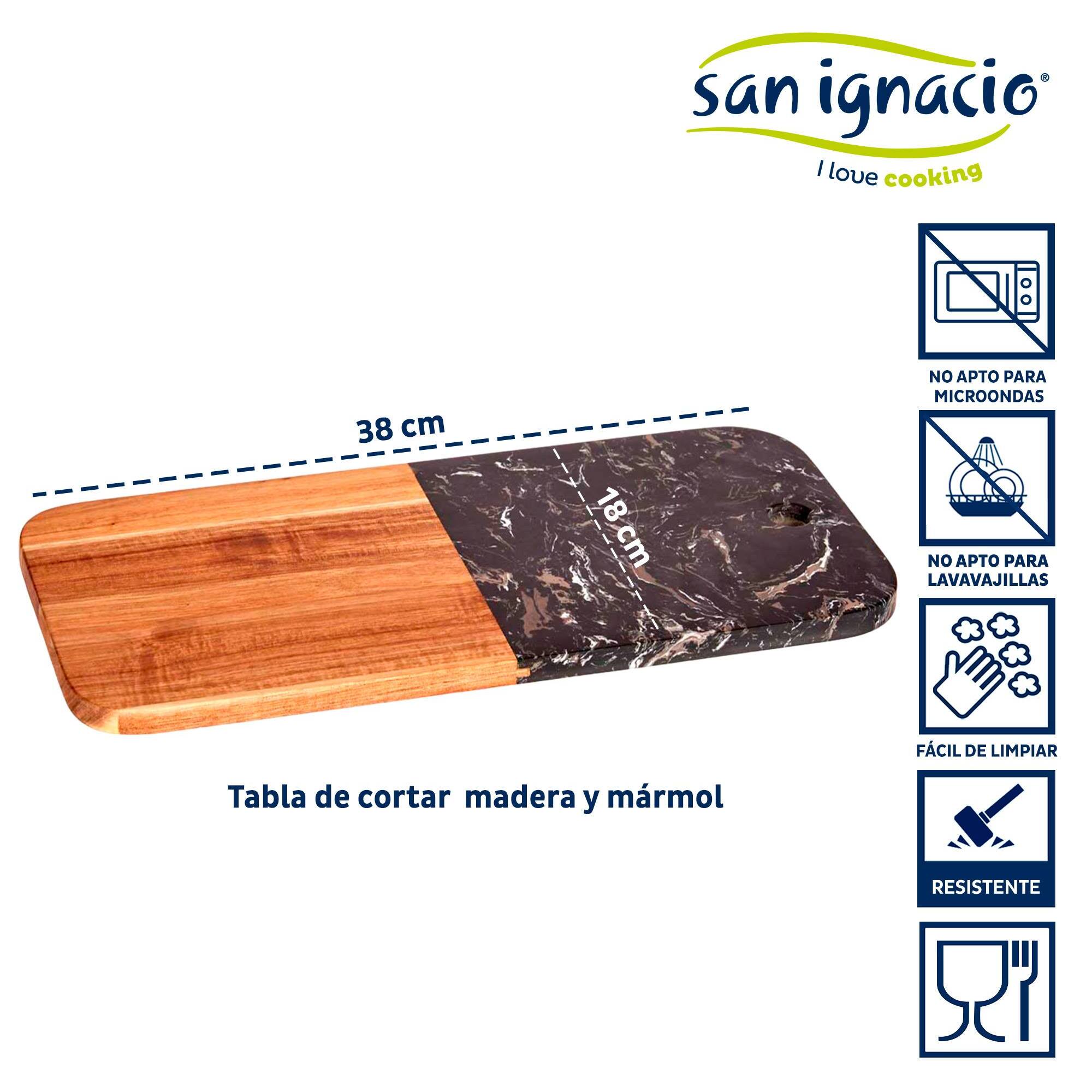 Tabla cortar madera y marmol negro 38cm colección kinvara