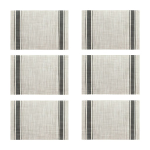 Lot de 6 sets de table tissé en PVC beige et noir 45x30cm