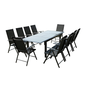 Table de jardin et 10 chaises en aluminium gris BAFFADI