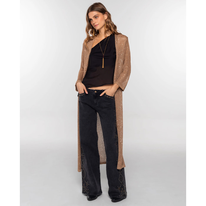 Cárdigan de mujer largo de punto con lentejuelas