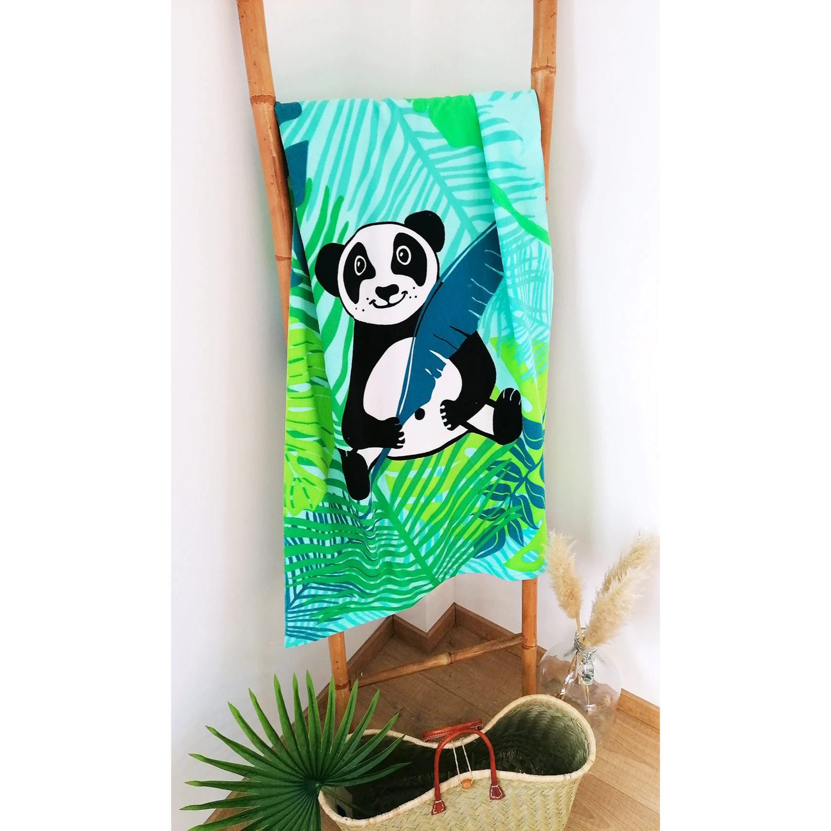Serviette de plage microfibre enfant - Panda - 70x140cm - 250g/m²