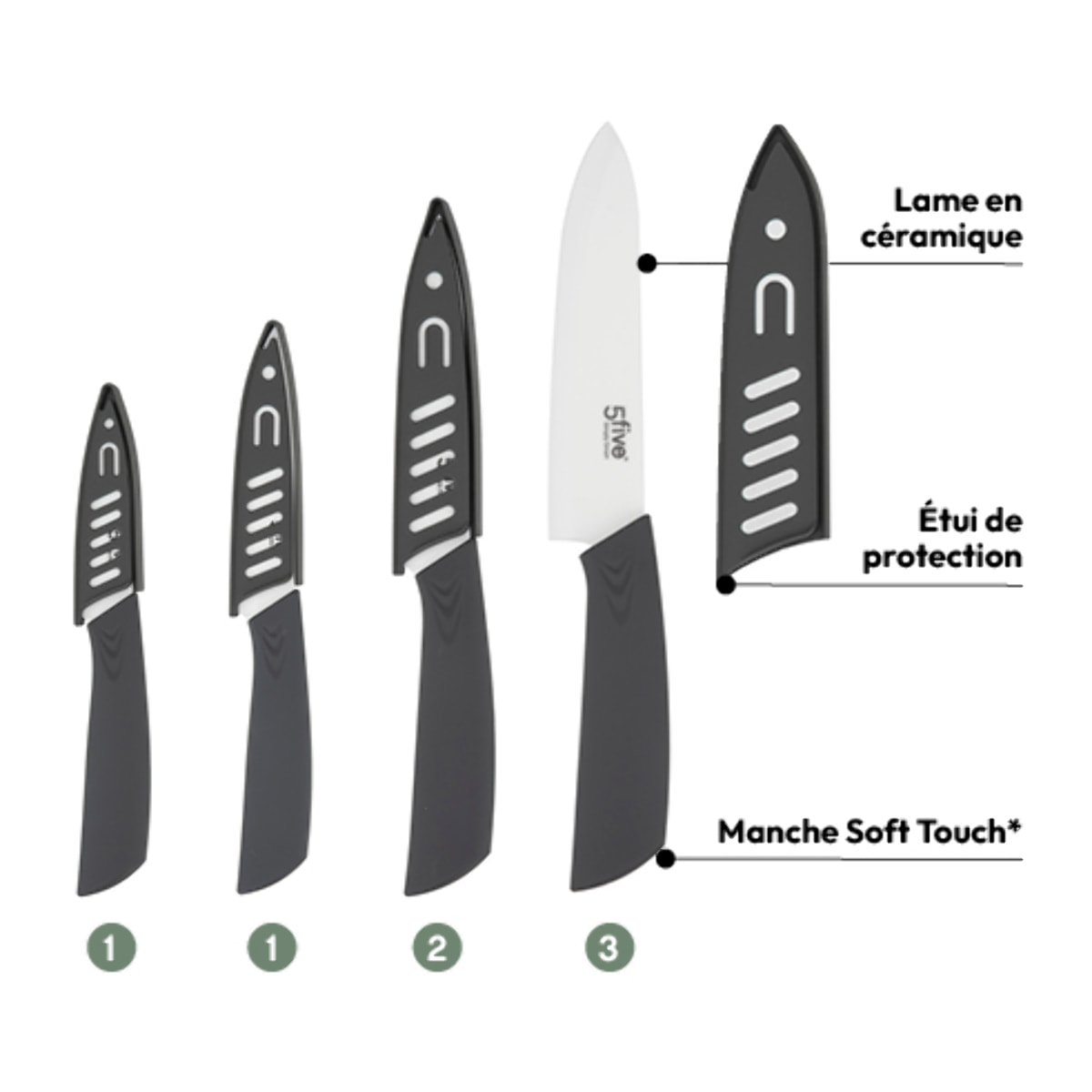 Lot de 4 couteaux en céramique Gris Zirco