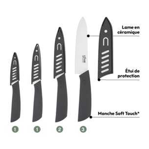 Lot de 4 couteaux en céramique Gris Zirco