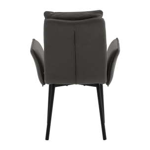 Set di 4 sedie MALIBÙ in similpelle antracite e gambe in metallo nero, con braccioli