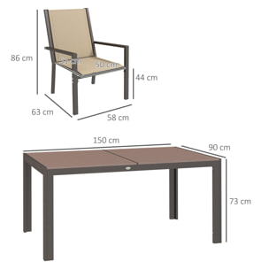 Outsunny Conjunto de Comedor de Exterior de 7 Piezas Conjunto de Mesa y 6 Sillas de Jardín con Sillas Apilables y Marco de Acero para Terraza Patio Caqui