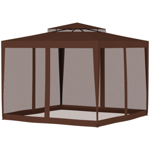 Carpa de Jardín 3x3 m Cenador Desmontable de Exterior Gazebo con 4 Mosquiteras Laterales Techo Doble y Marco Metálico Anti-UV Impermeable Pabellón para Terraza Patio Marrón