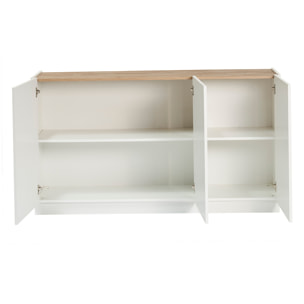 Buffet design blanc laqué brillant et bois clair 3 portes L155 cm NELIO