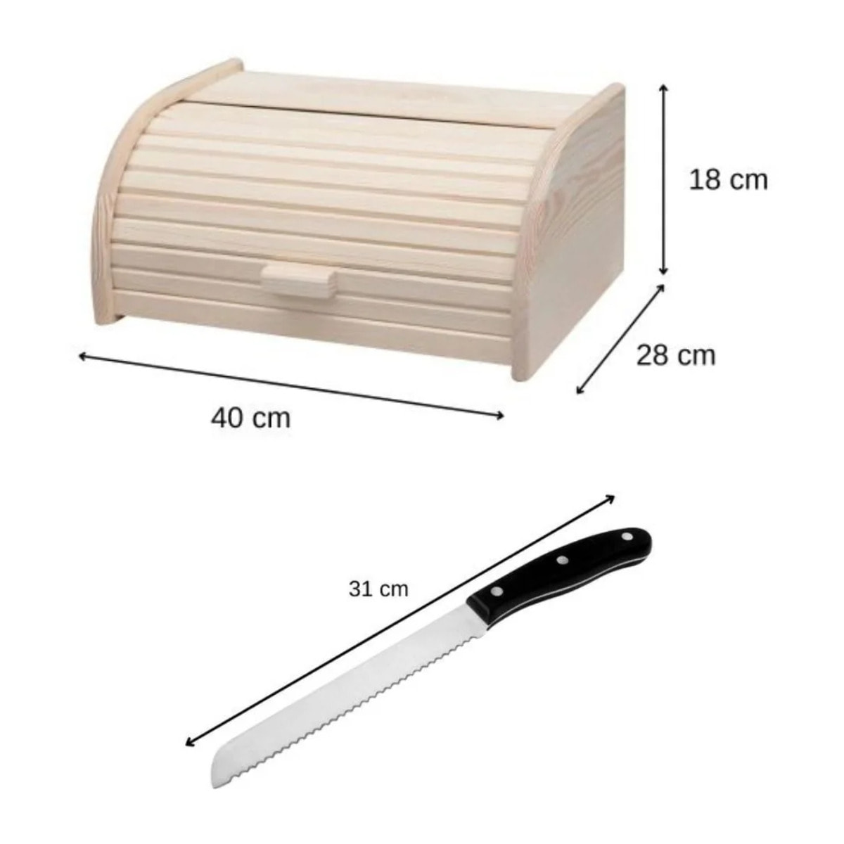 Set de 2 ustensiles pour le pain avec Huche à pain en bois et Couteau à pain Fackelmann Boissellerie