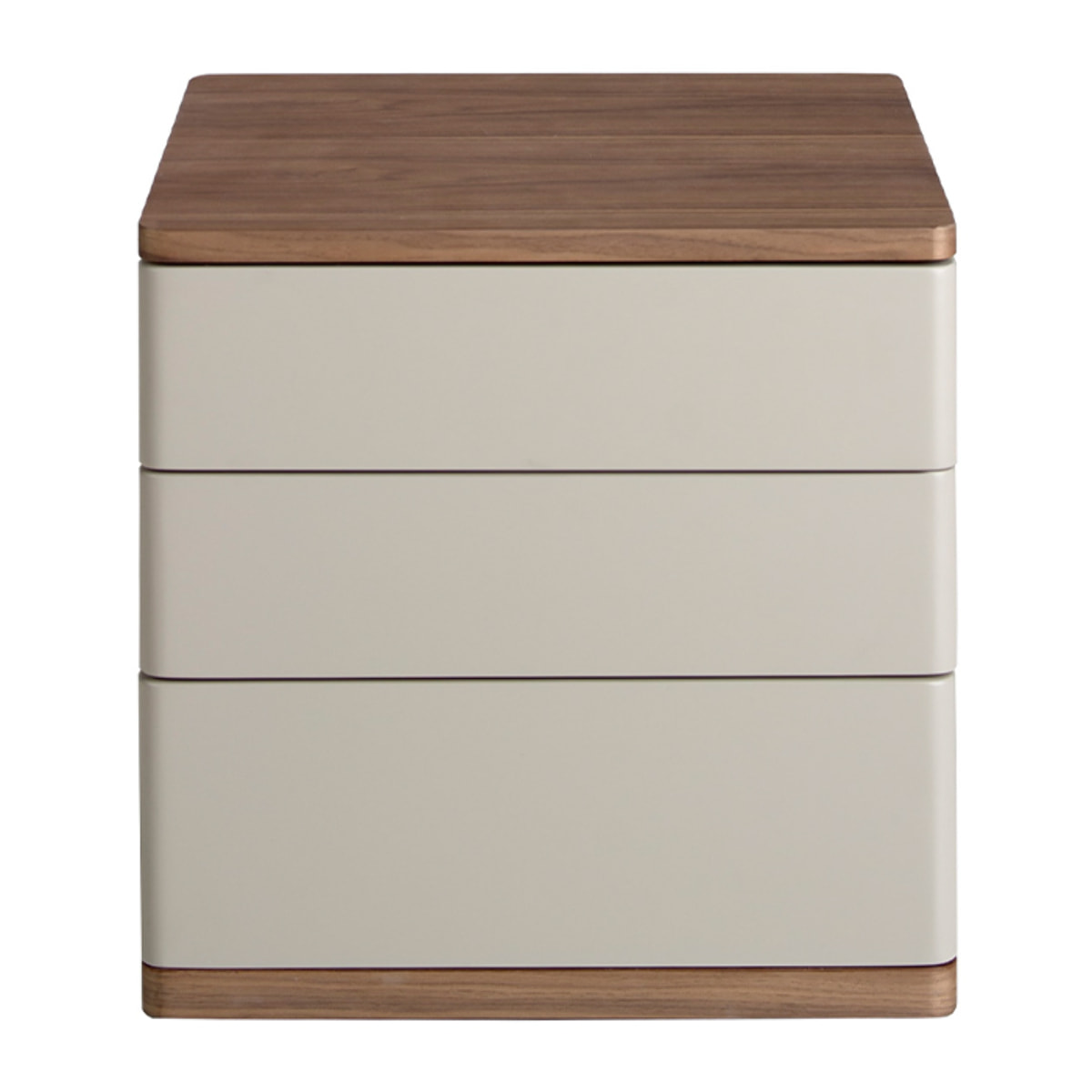 Mesita de noche con estructura de madera de MDF en gris y una base de madera chapada en nogal 46x46x45cm