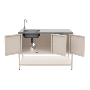 Cuisine d'extérieure en acier beige avec évier L120cm