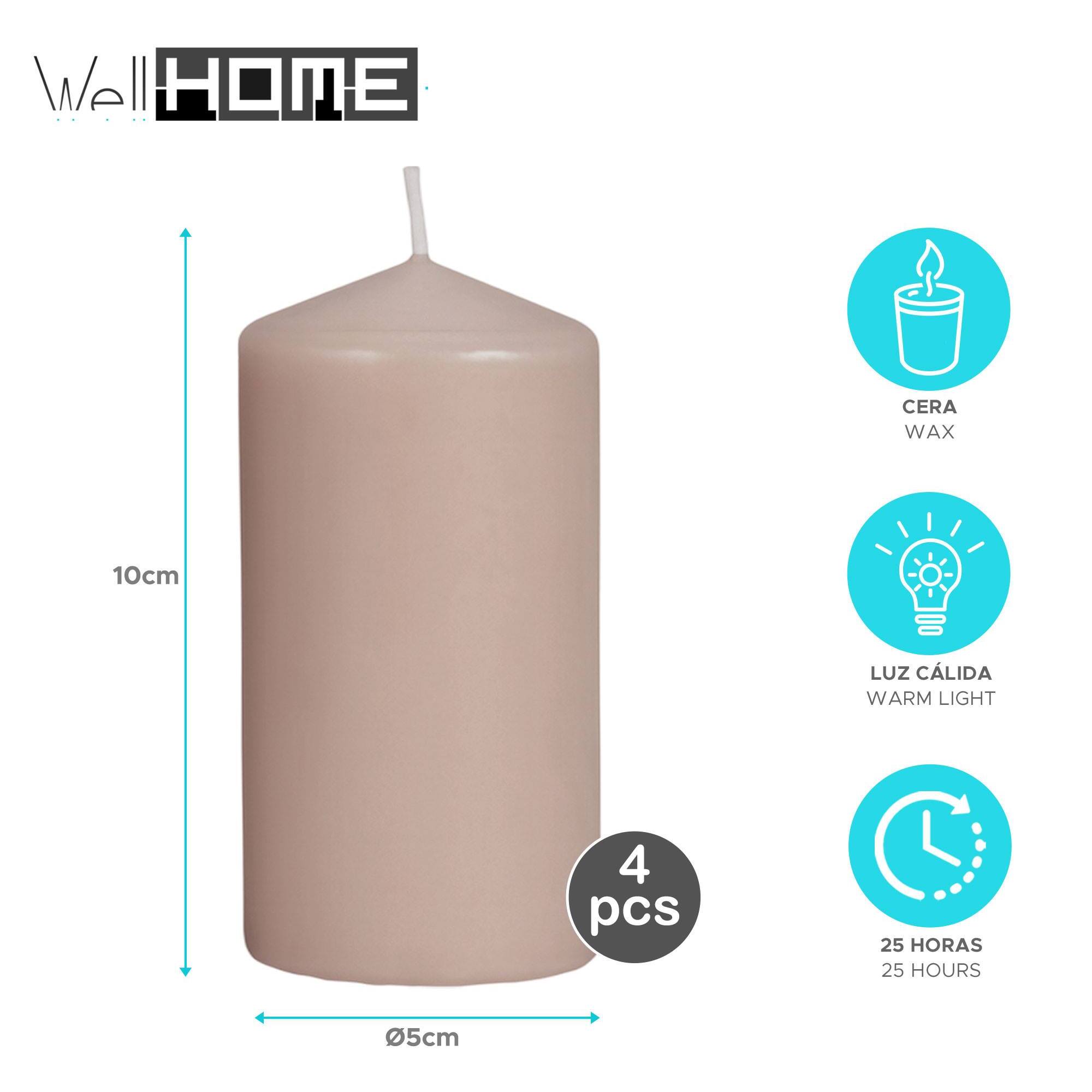 Set de 4 velas de cera en color arena ø5x10cm y 25h de combustión
