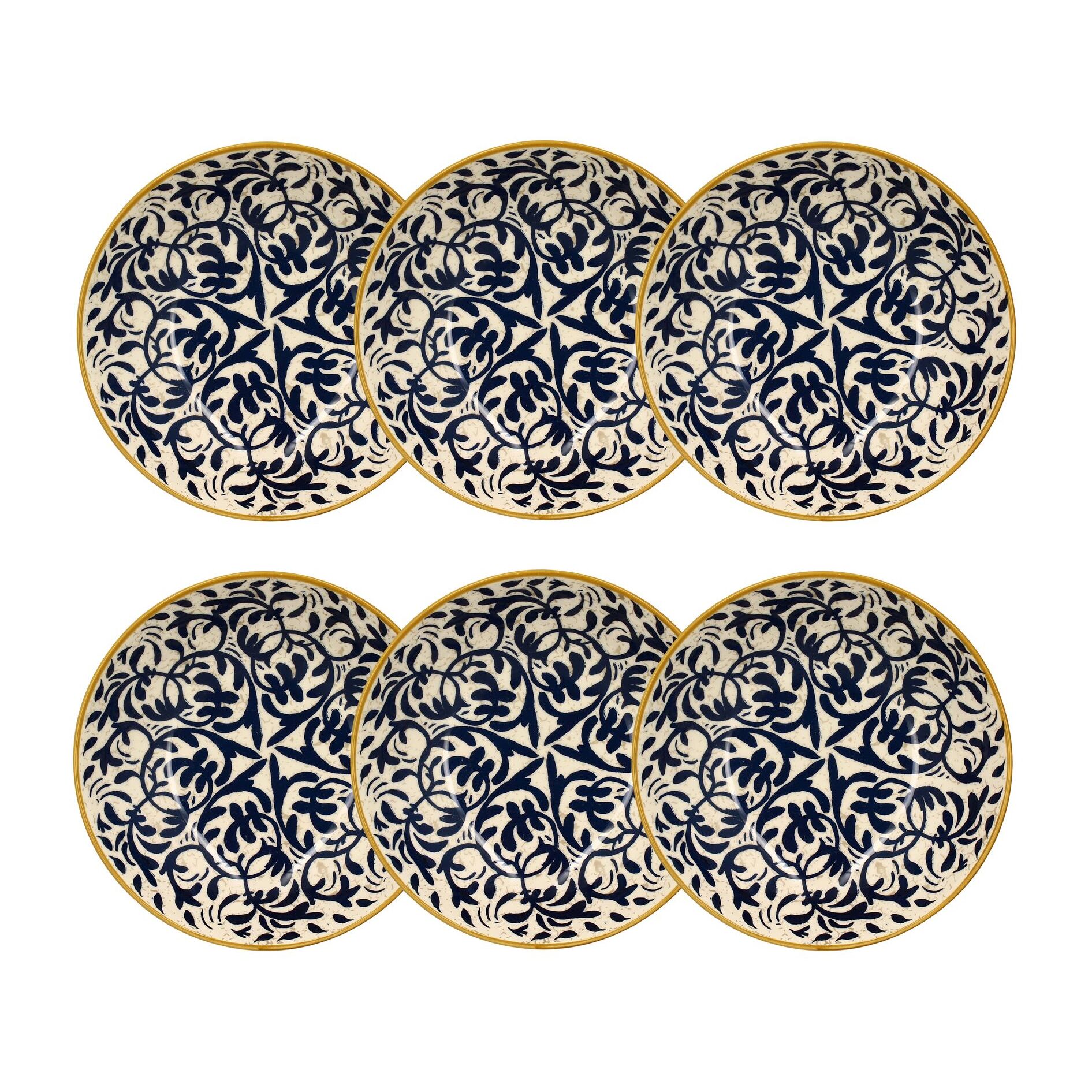 Lot de 6 assiettes creuses à motif bleu en grès 20cm HERACLEE