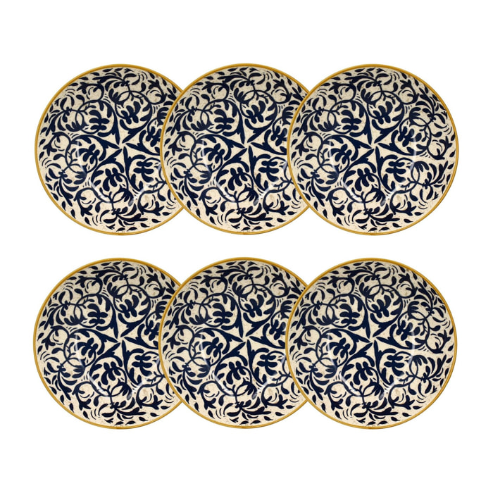 Lot de 6 assiettes creuses à motif bleu en grès 20cm HERACLEE