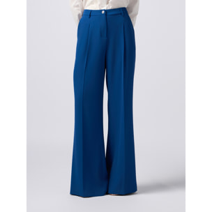 Oltre - Pantalones palazzo de tejido crepé - Azul aciano