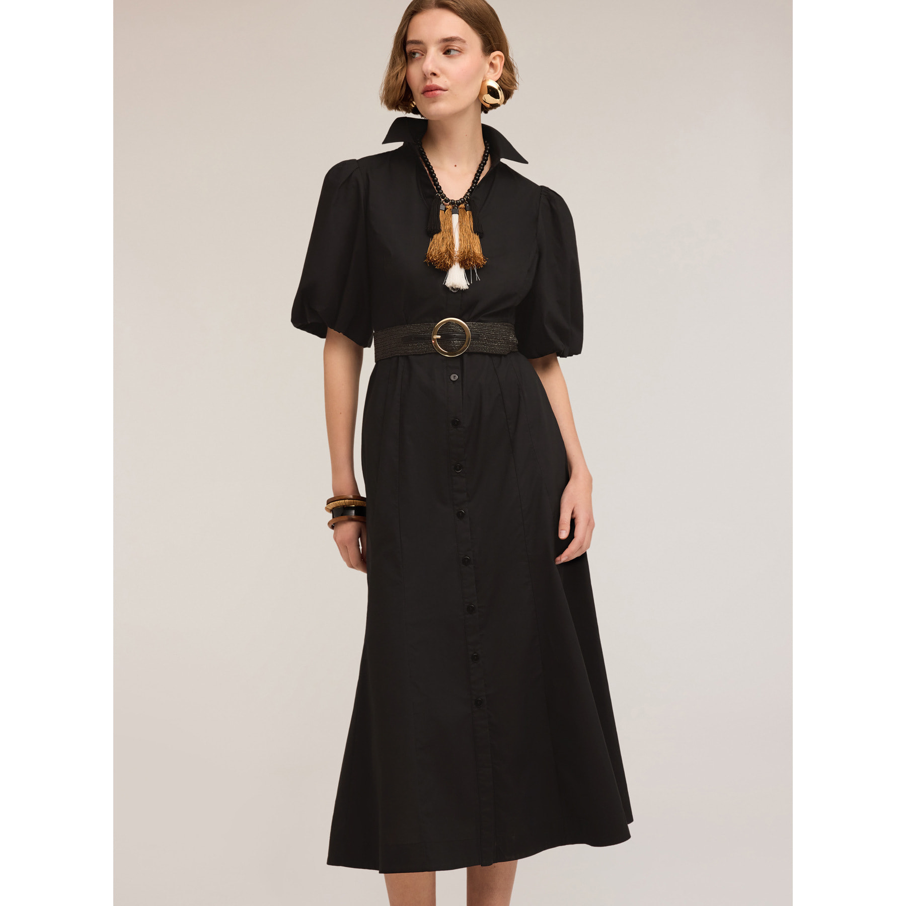 Motivi - Vestido camisero de popelina - Negro