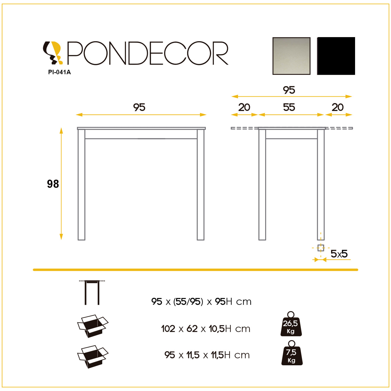 Mesa cocina LEIRIA 95 - 95x55/95x95cm