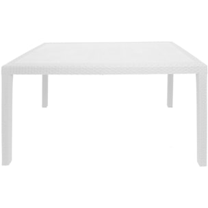 Tavolo da esterno Portici, Tavolo rettangolare da pranzo, Tavolo da giardino multiuso effetto rattan, 100% Made in Italy, Cm 150x90h72, Bianco