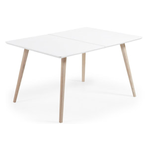 Kave Home - Tavolo da pranzo allungabile Eunice 140(220) x 100 cm bianco con gambe in legno