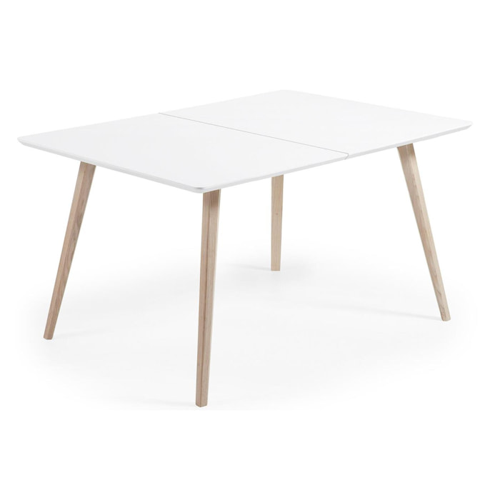 Kave Home - Tavolo da pranzo allungabile Eunice 140(220) x 100 cm bianco con gambe in legno