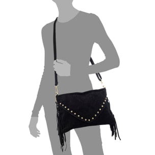 Bellegra Bolso de hombro Mujer. Piel auténtica Gamuza con detalles metálicos.