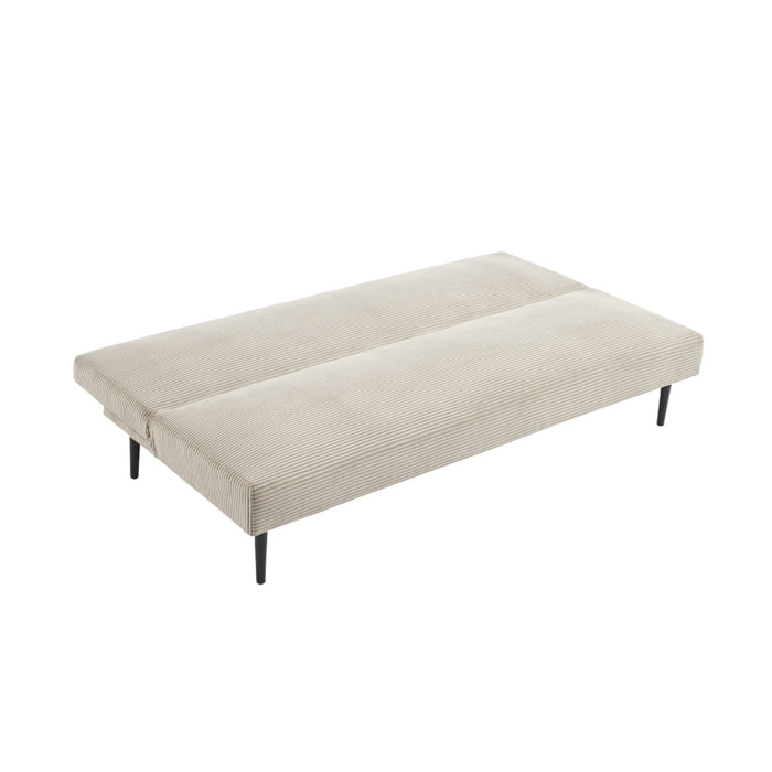 Canapé banquette convertible 3 places velours côtelé greige piétement métal L 180 x P 100 x H 74.5 cm - Max