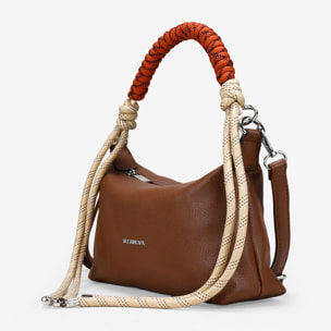 Bolso bandolera cuero con asa corta de cuerda