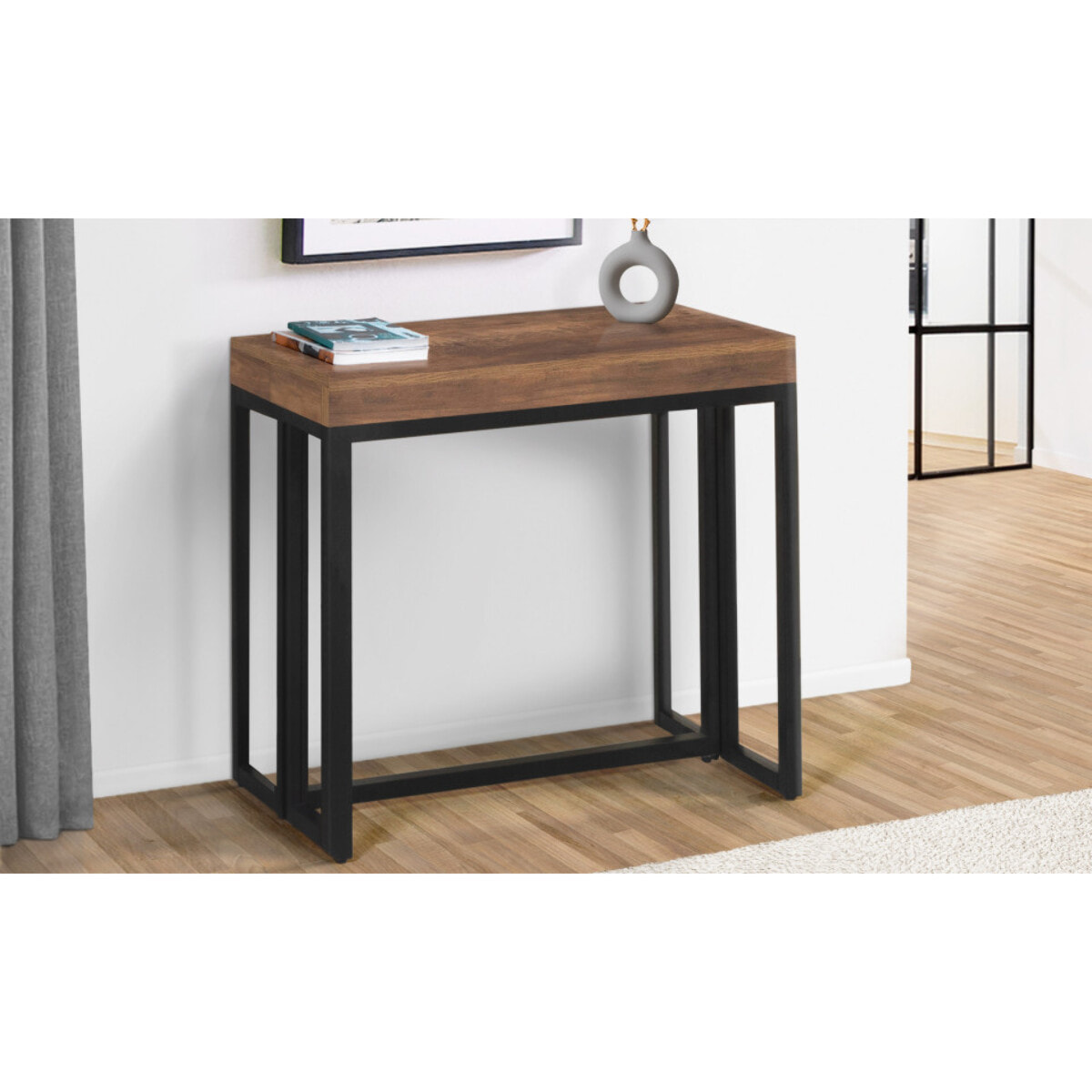 Console extensible Anita - Bois aspect vieilli et noir