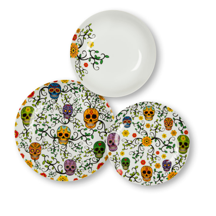 Servizio piatti 18 pezzi Excelsa – Calavera, Porcellana Multicolore