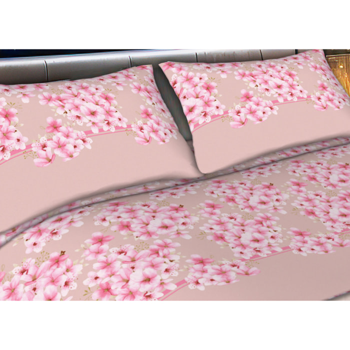 Completo Lenzuola in Flanella Morbida e Calda Made In Italy disegno Fiorellino Colore Rosa
