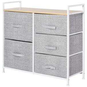 Commode Meuble de Rangement 5 Tiroirs Amovibles pour Chambre Salon Cuisine 83 x 29 x 77 cm Gris