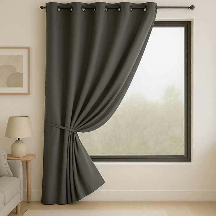 Rideau 100% Occultant Ignifugé M1 Non Feu Gris - Gris