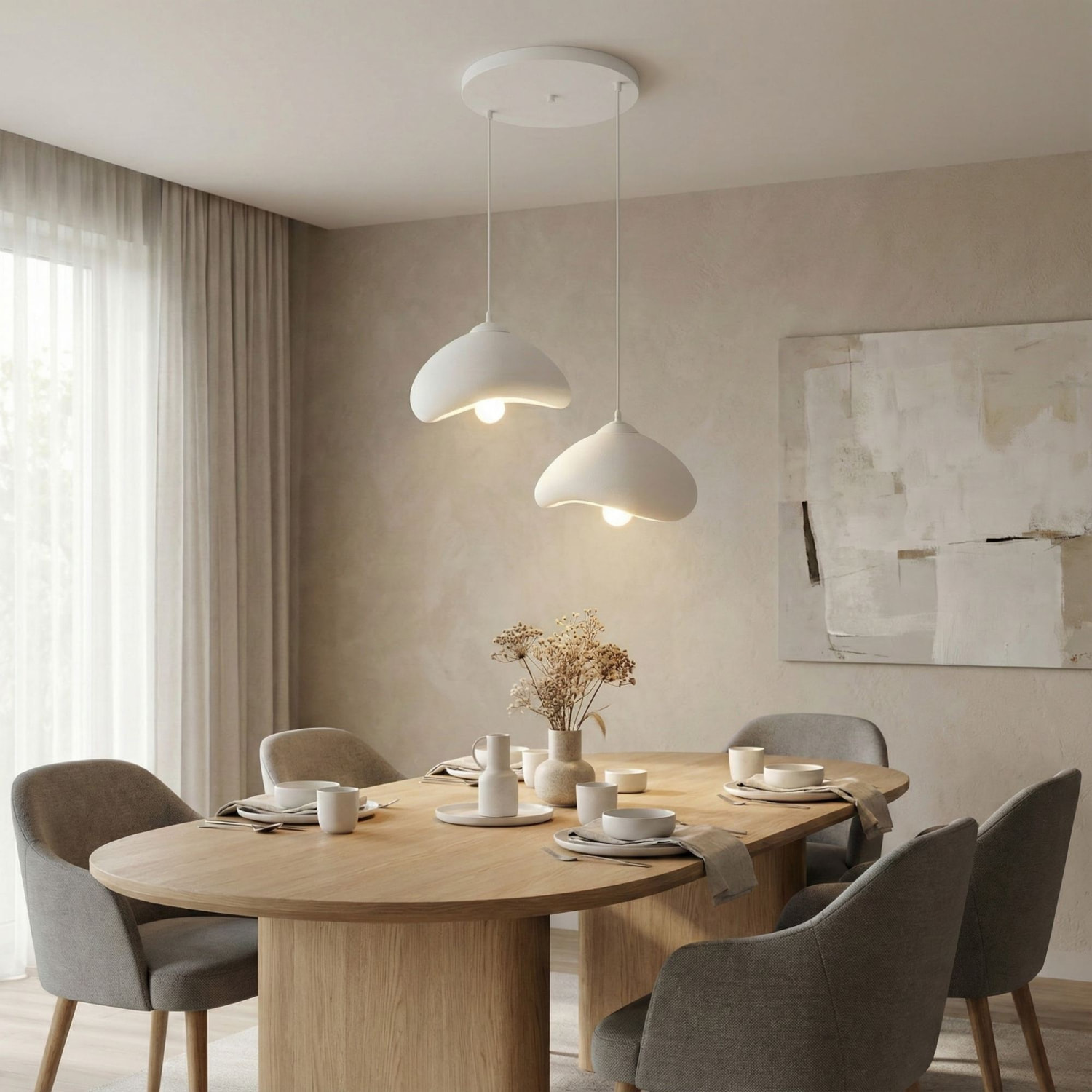 Luminaire design 2 suspensions en fibre de verre blanc SELVA