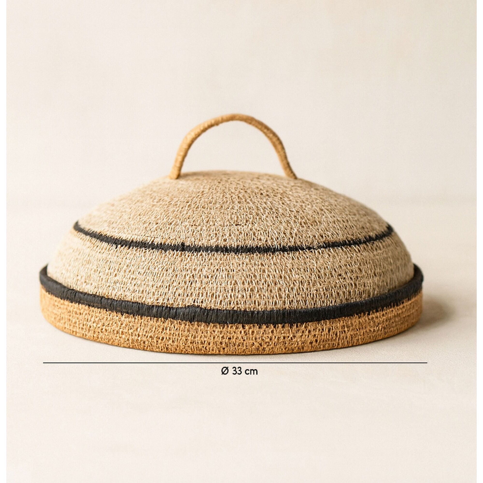 Panier avec cloche d33cm en jonc de mer naturel et safran dune