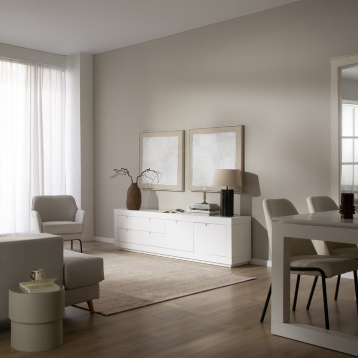 Meuble tv Sisal -bois massif et panneau de mdf-couleur laqué blanc mat 200 x 57 x 40 cm