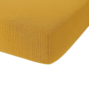 Drap housse - bonnet:30cm - 100% gaze de coton safran