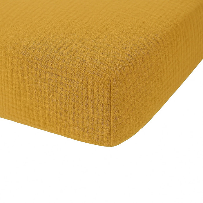 Drap housse - bonnet:30cm - 100% gaze de coton safran