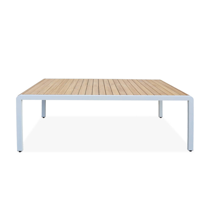Table de jardin en bois teck. structure acier inoxydable blanc cassé. 8 places