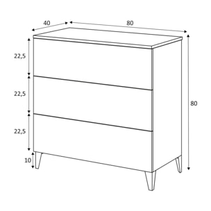 Cassettiera Baltimora, Settimanale a 3 cassetti, Mobile Comò per camera da letto, Comò moderno, cm 80x40h80, Bianco