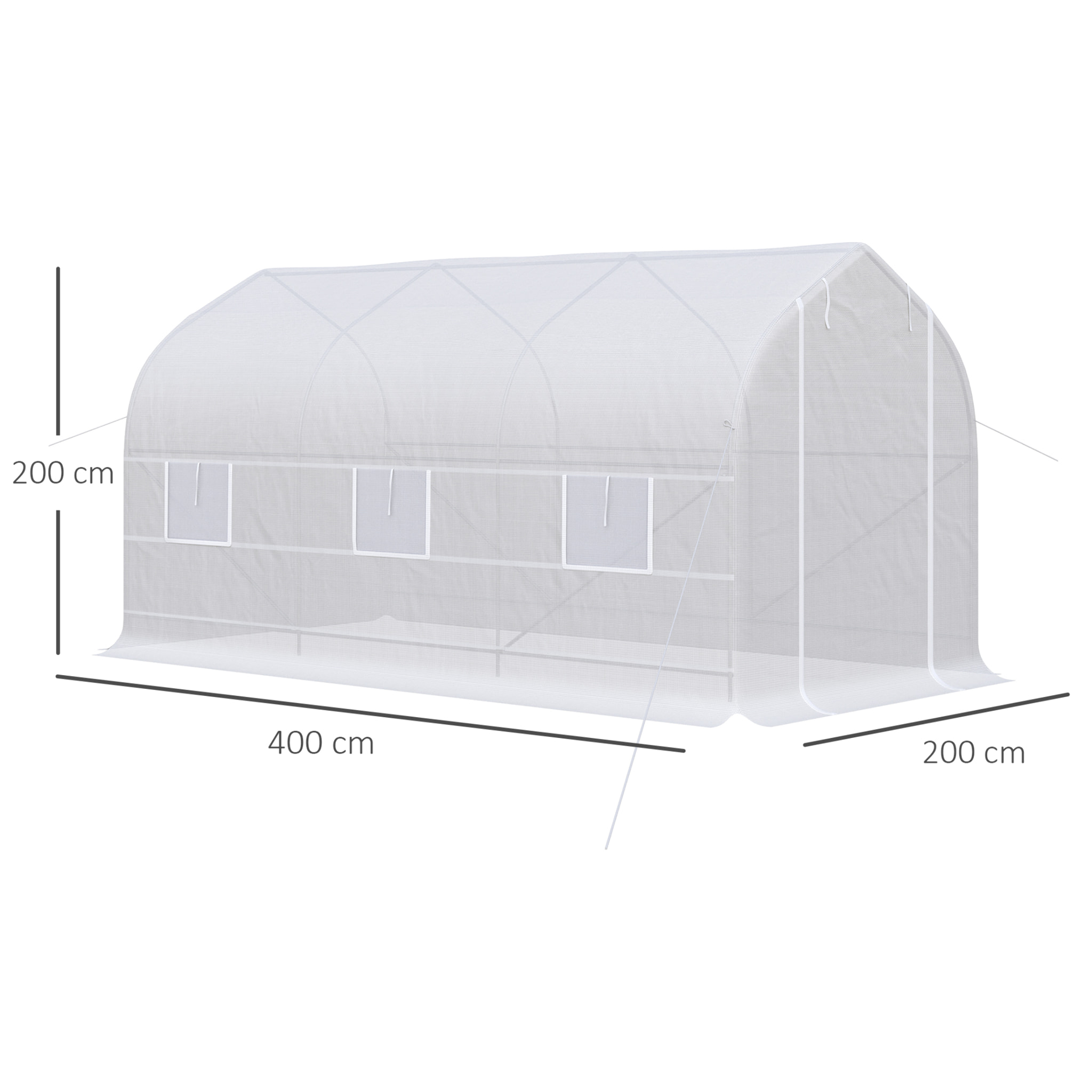 Invernadero de Jardín 400x200x200 cm Tipo Túnel con 6 Ventanas y Puerta Blanco