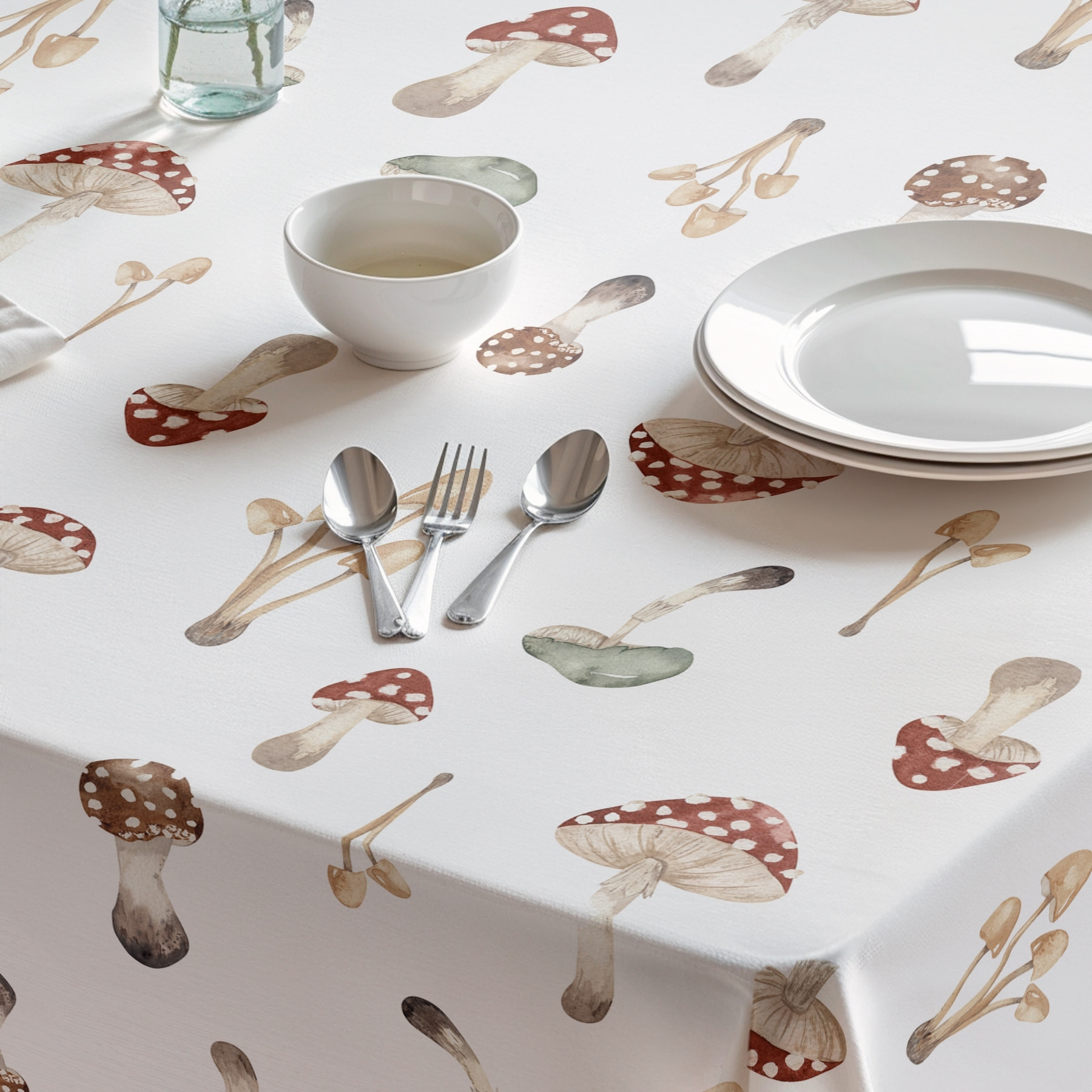 Mantel estampado antimanchas AMANITA BLANCO