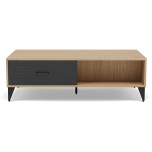 Tribeca - table basse - effet bois et métal noir - 1 tiroir et 1 niche - 110 cm - Bois / Noir