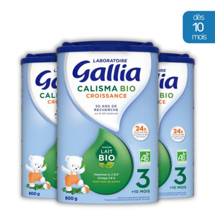 3 Boîtes de Lait en poudre Croissance 3 Bio 3x800g - Gallia Bio Dès 10 Mois