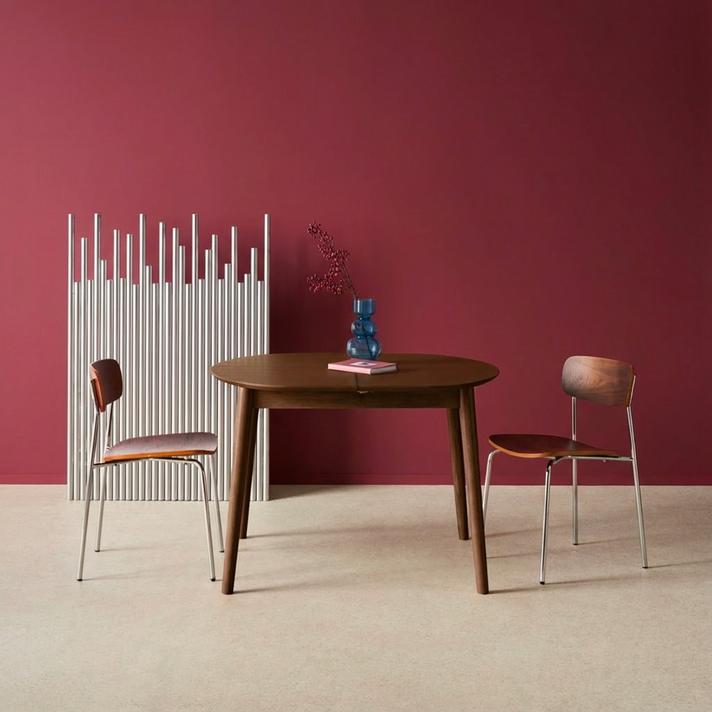 Table à manger ovale extensible bois d'hévéa et placage chêne 4-6 places LISA