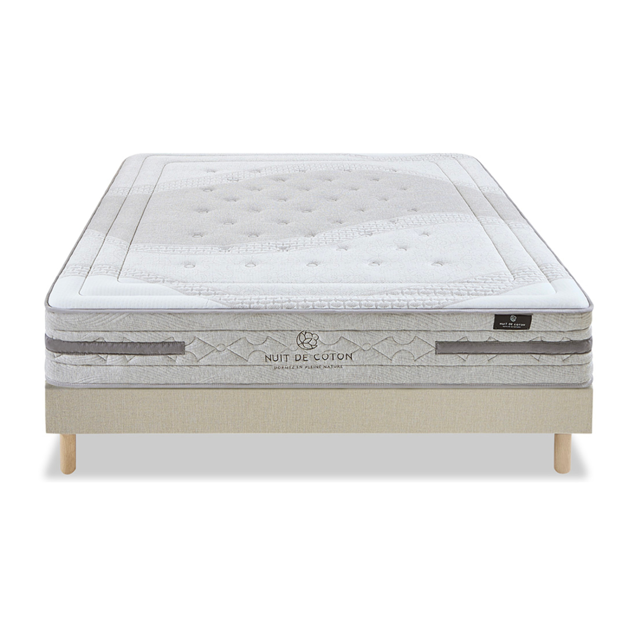 Ensemble Matelas Sérénade & Sommier Lino, 26 cm, Ressorts Ensachés Latex, Technologie Tri-Lattes, Soutien Ferme