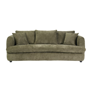 Canapé déhoussable 3-4 places design haricot en tissu effet velours texturé vert kaki SACHA