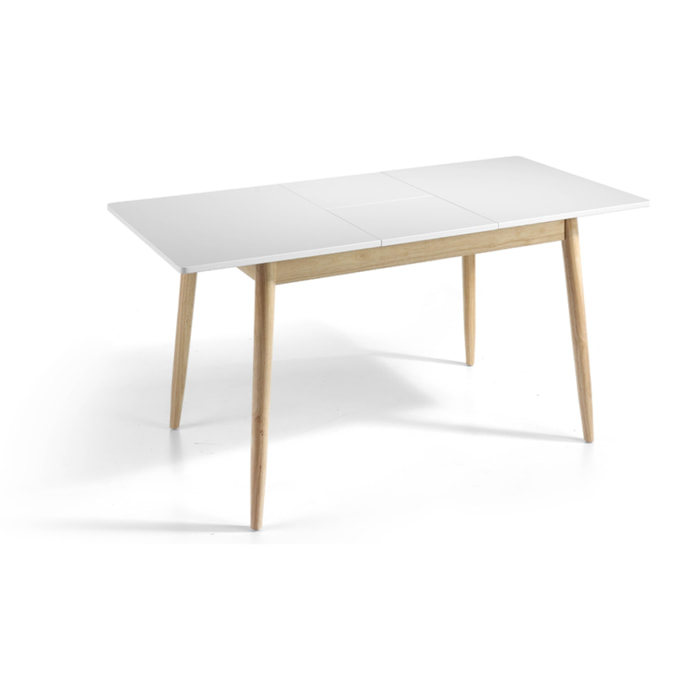 Mesa comedor extensible LUCON - blanco mate y roble