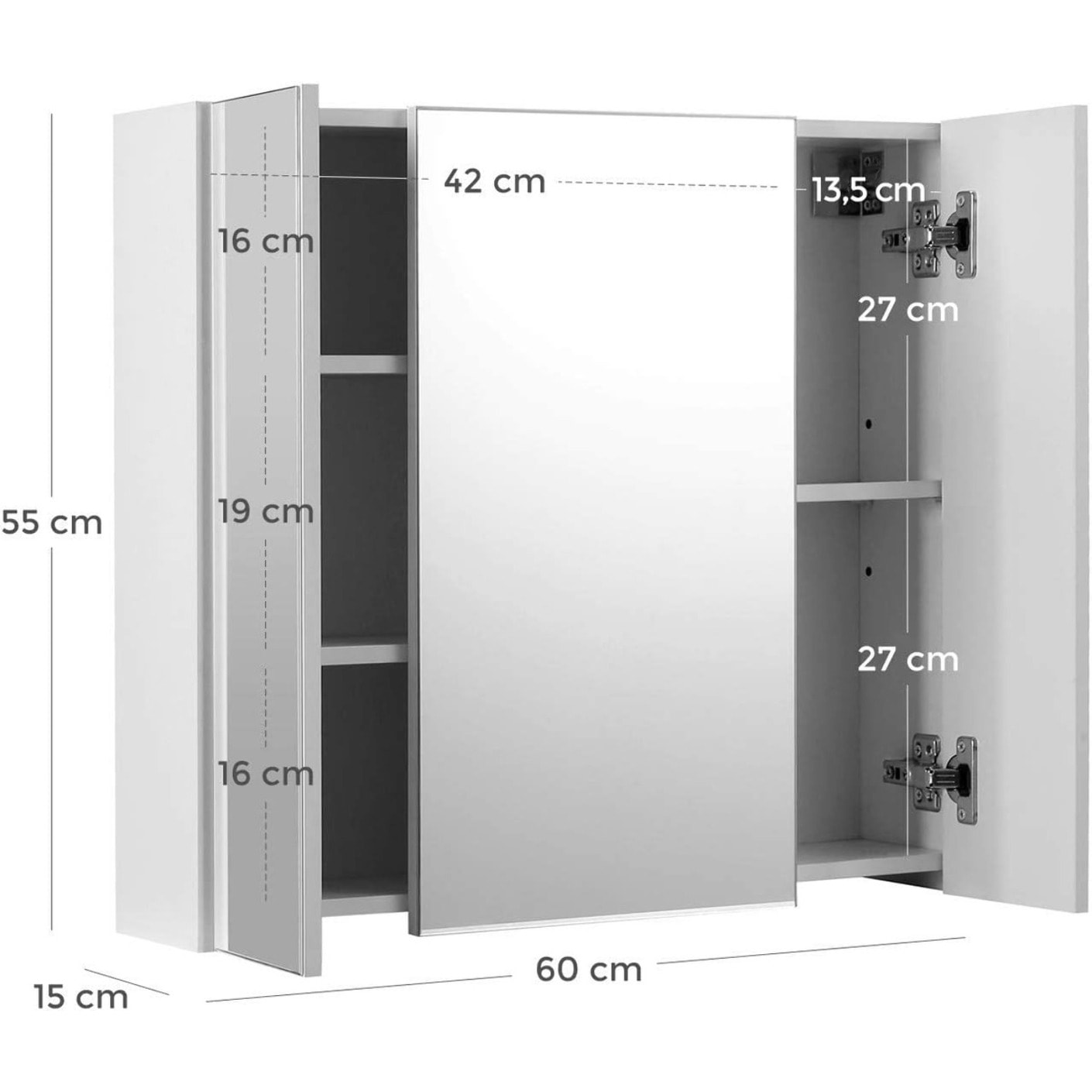 Mobiletto pensile da bagno con 3 ante a specchio