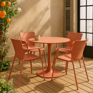 Ensemble de repas table et 4 fauteuils en polypropylène brique MONTAUK